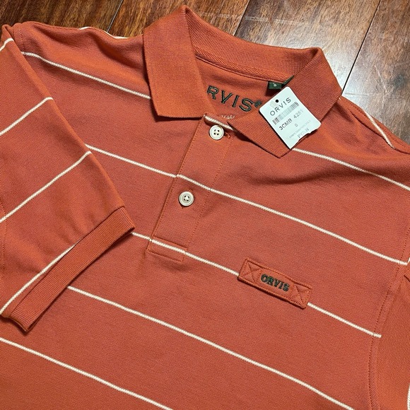 Orvis Other - Orvis Polo Shirt Mens Small Salmon Red Striped Signature Polo Casual Preppy